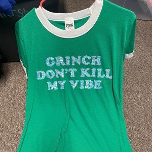 PINK Victoria's Secret, Green, Short Sleeve Christmas Shirt